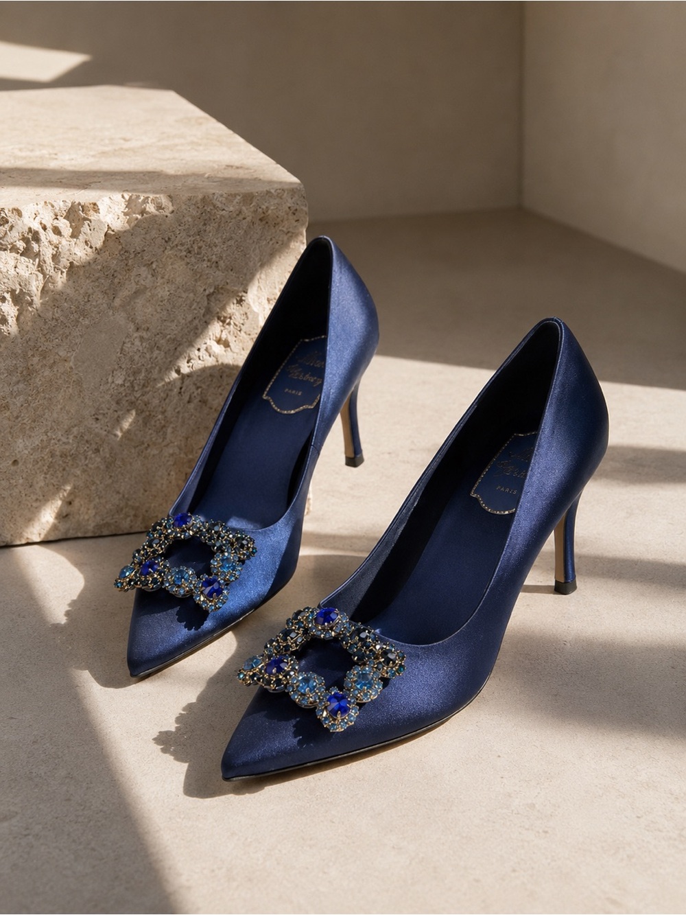 Royal Blue Satin Crystal Embellished Pumps Size 38 | US 7